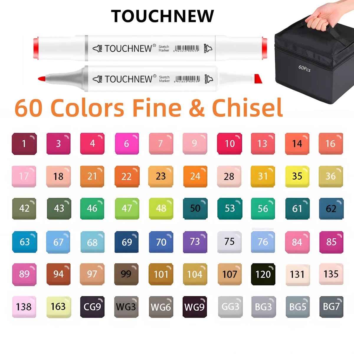 Touchnew Alcohol Markers Soft Brush Dual Tip Fine&Chisel