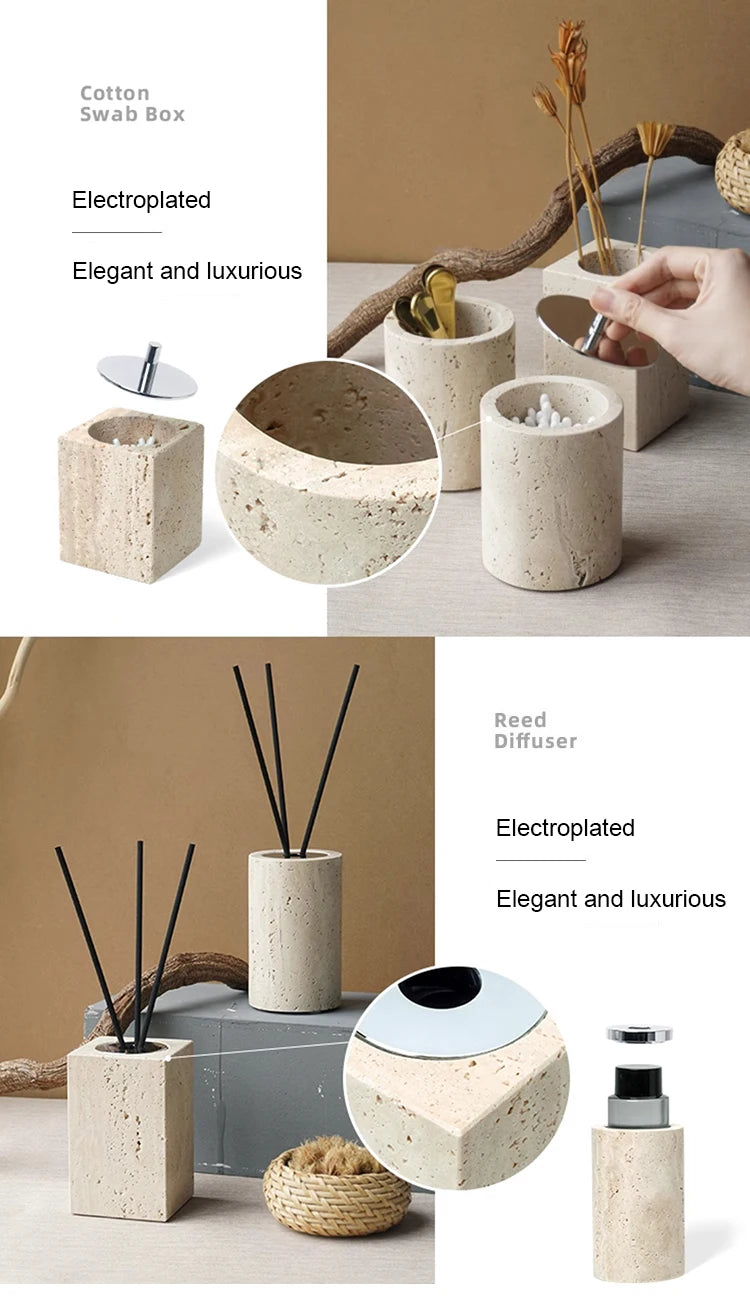 Beige Travertine Bathroom Natural Marble Soap Dispenser Soap
