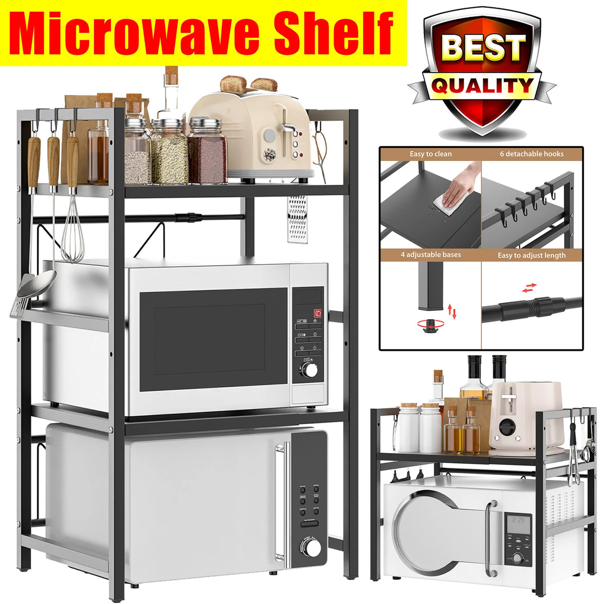 Vickyhome Carbon Steel Thickened Retractable Shelf Microwave Rack