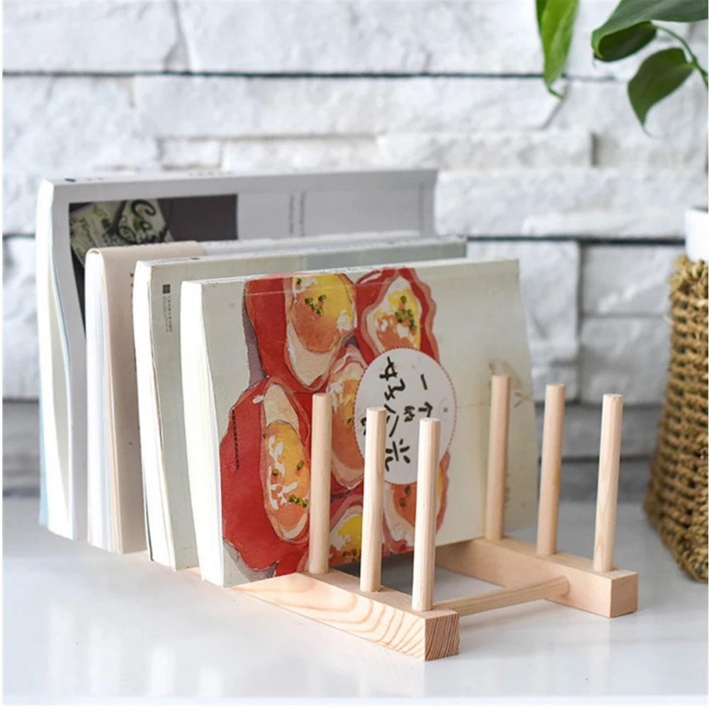 Wooden Dish Drain Rack Dinnerware Storage Organizer Tray