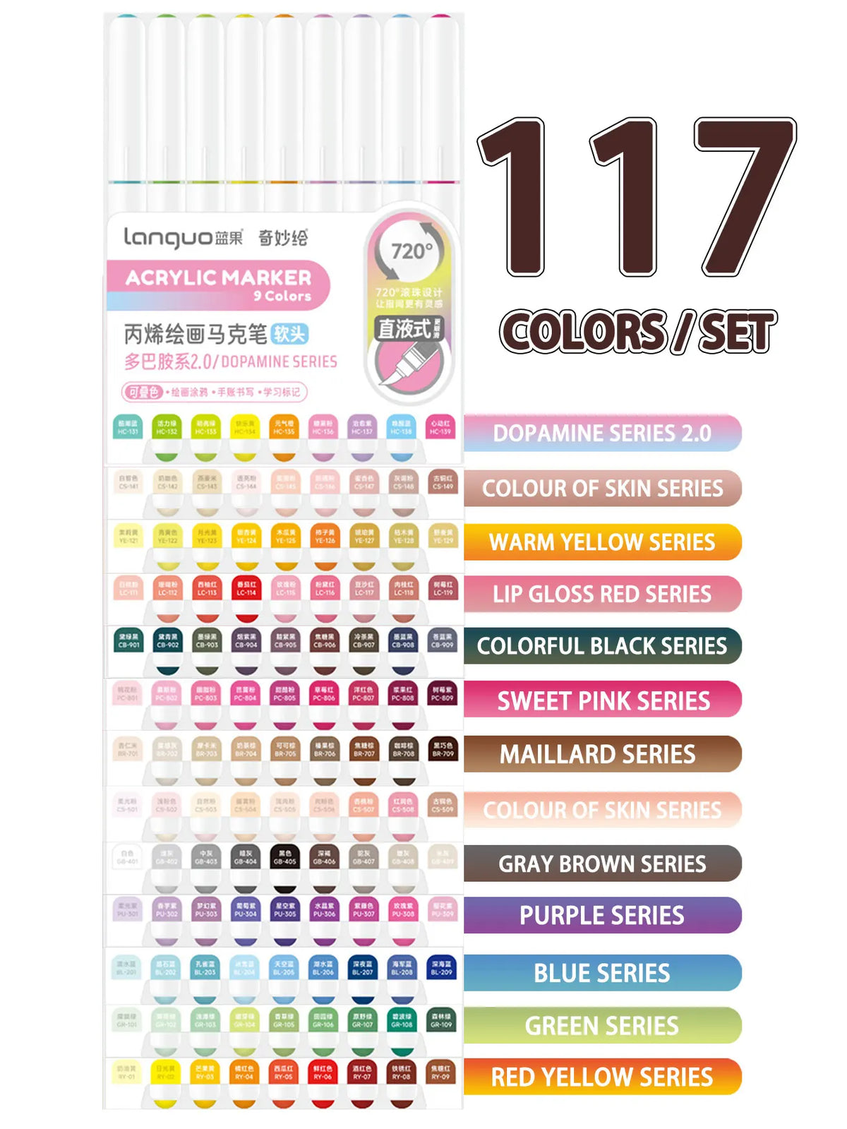 Languo 9pcs/Box Soft Brush Acrylic Marker Pen Diy