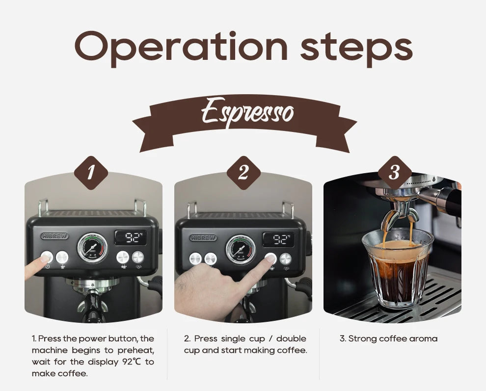 Hibrew H10a Black Espresso Machine Temperature Volume Pre