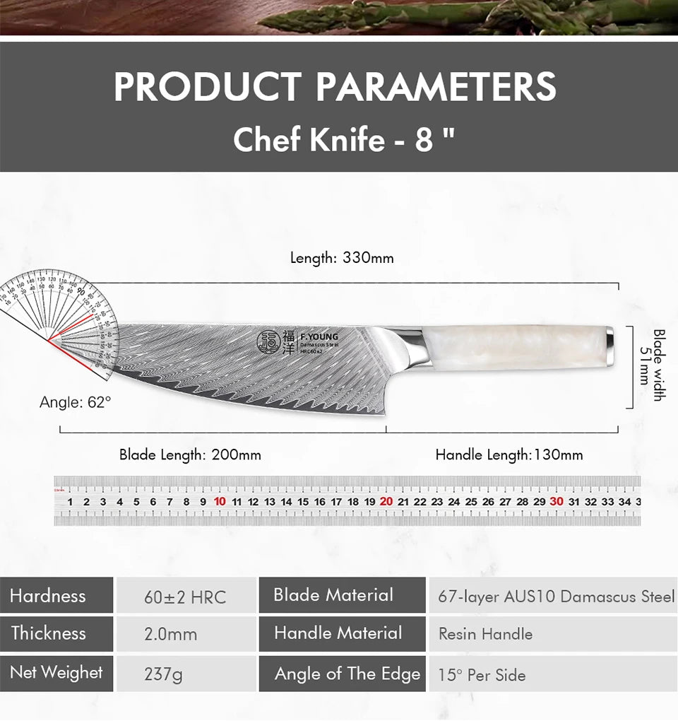 Young Japanese Chef Knife Damascus Steel Professional Knives