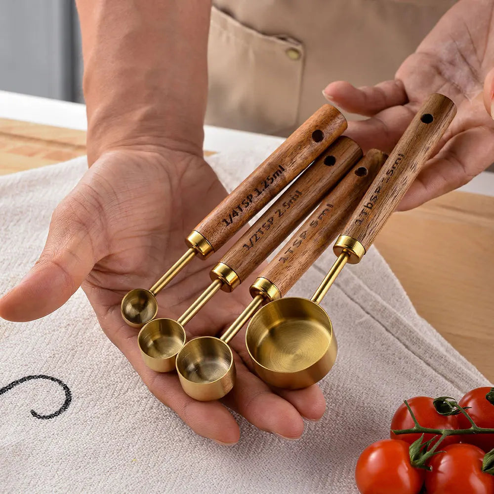 4pcs Golden Measuring Cups Spoons Stainless Steel Measuring