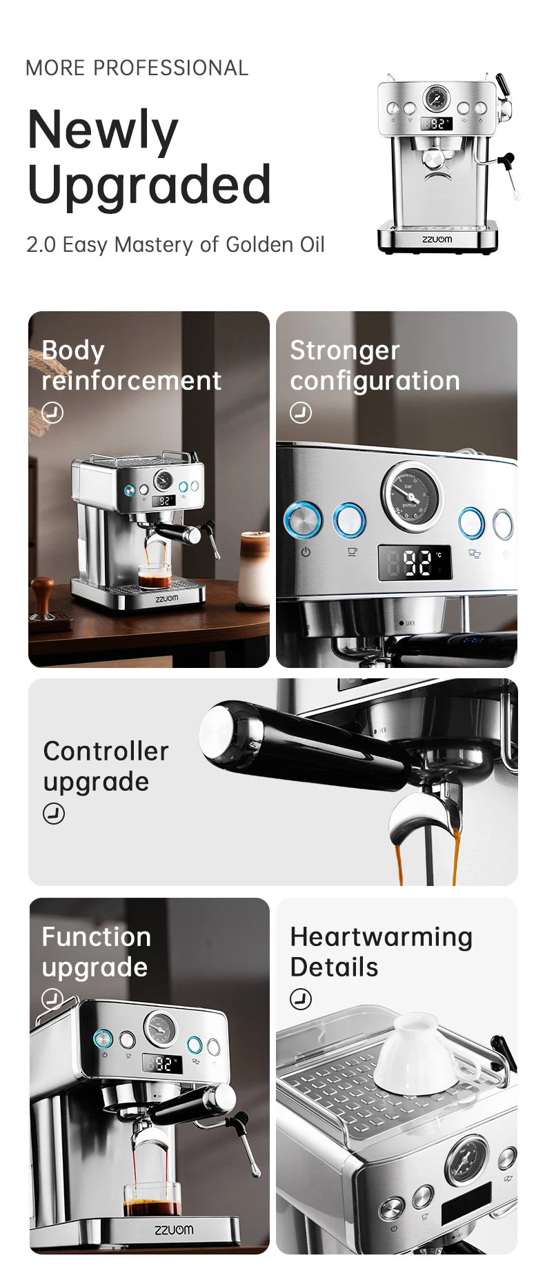 20bar Semi-Automatic Espresso Machine Stainless Steel Casing