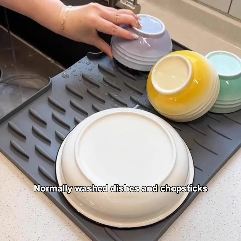 Silicone Dish Drying Mat Durable Tilted Water Drain
