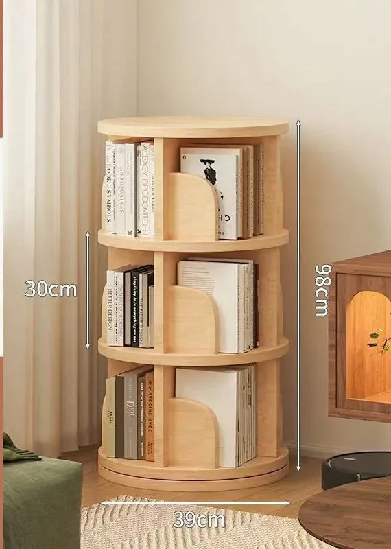 360 Degree Rotatable Solid Wood Bookshelf Simple Storage