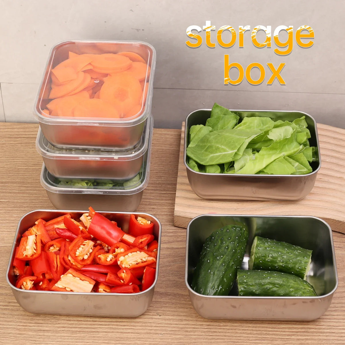 Stainless Steel Food Storage Container Fridge Fresh-Keep Storage