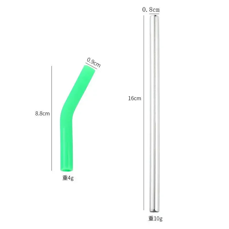 1set Long Stainless Steel Straw Silicone Straw Sleeve
