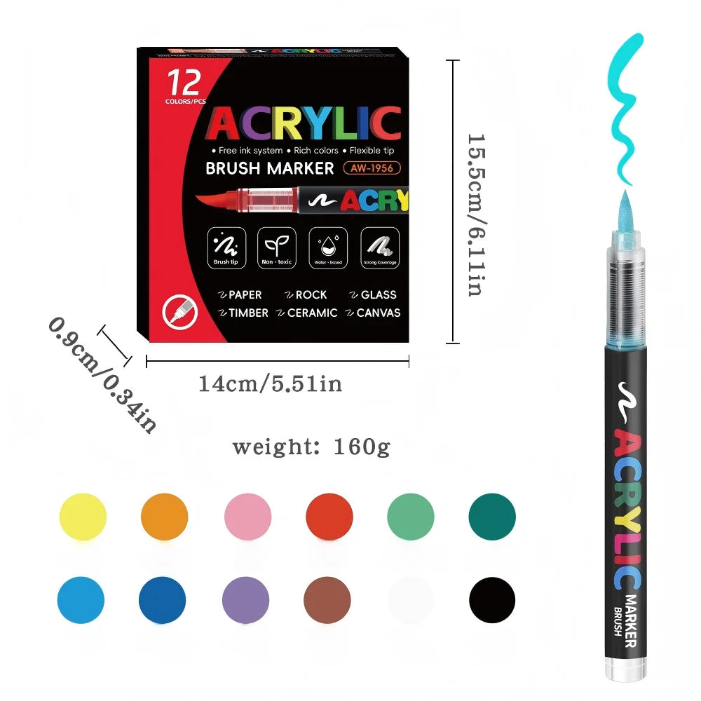 12-418 Colors Acrylic Paint Pen Markers Soft Brush