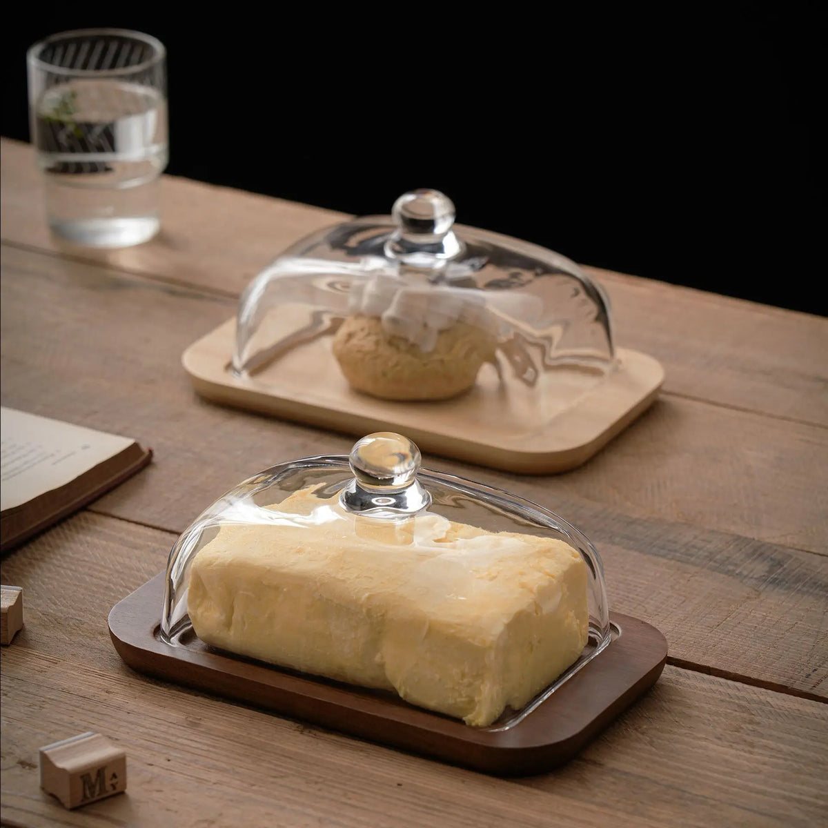 Bread Box Glass Lid Butter Dish Cheese Storage