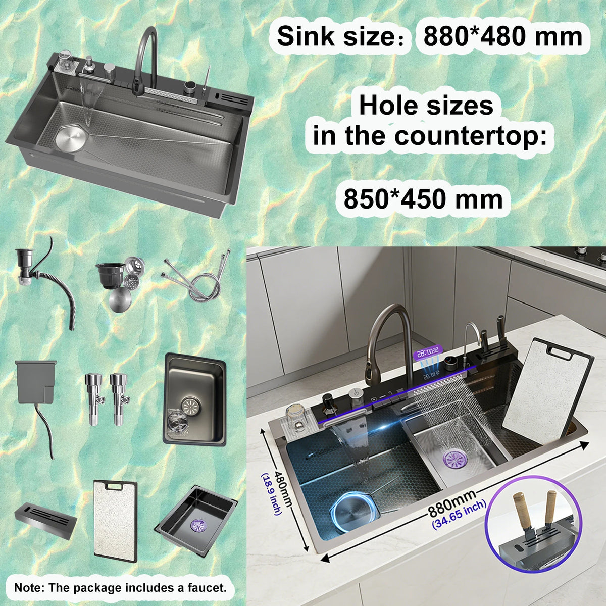 Sinks Stainless Steel Waterfall Sink Includes 120 50