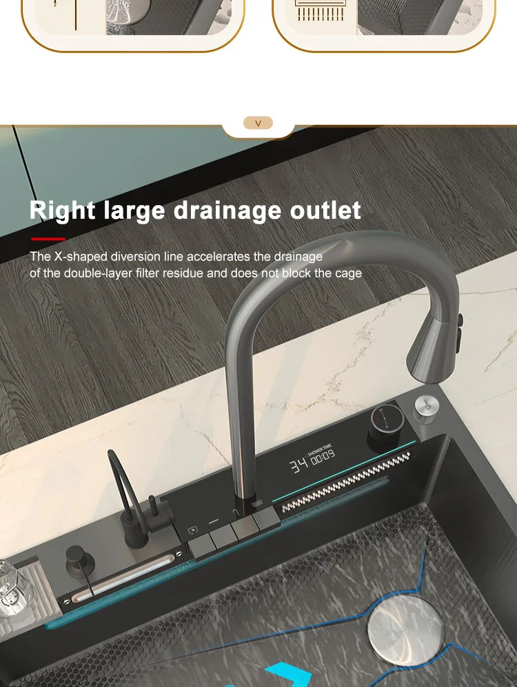 Stainless Steel Waterfall Sink Large Slot Dishwashing Basin