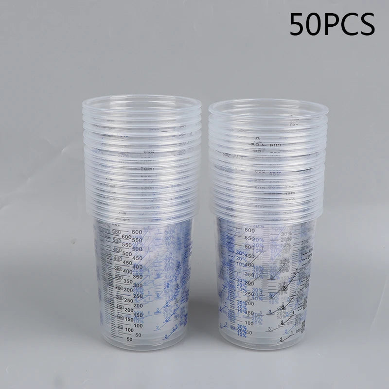 10/50pcs 600ml Disposable Paint Mixing Calibrated Cup Transparent