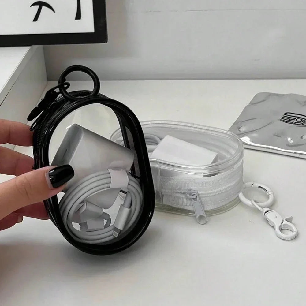Mini Transparent Storage Bag Zipper Headphone Charger Case