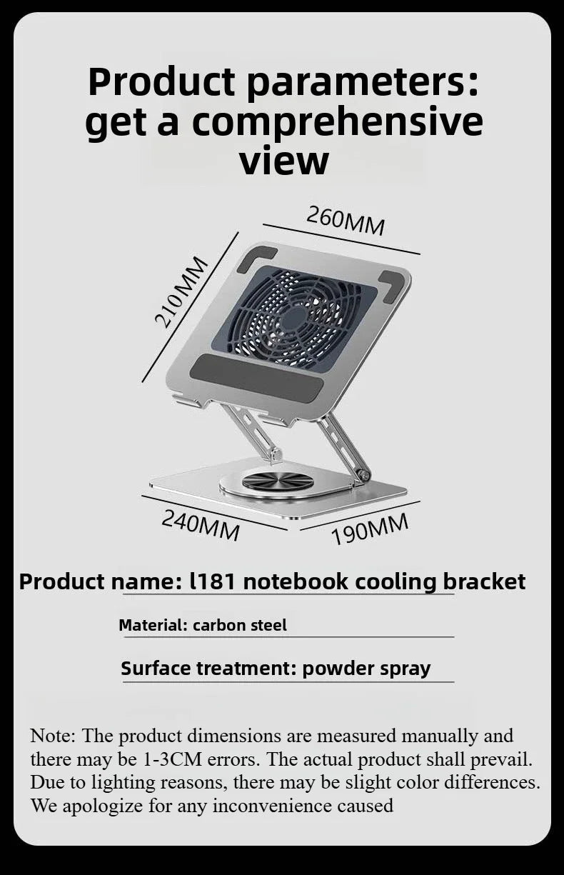 Rotating Laptop Cooling Rack Fan Elevated Cooling Base