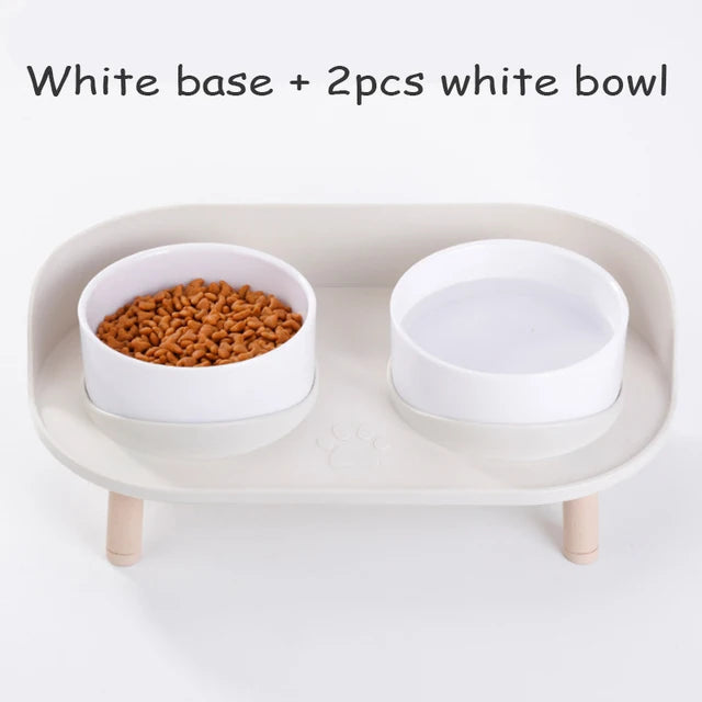 Cat Double Bowl Safety Wood Stand Silicone Mat