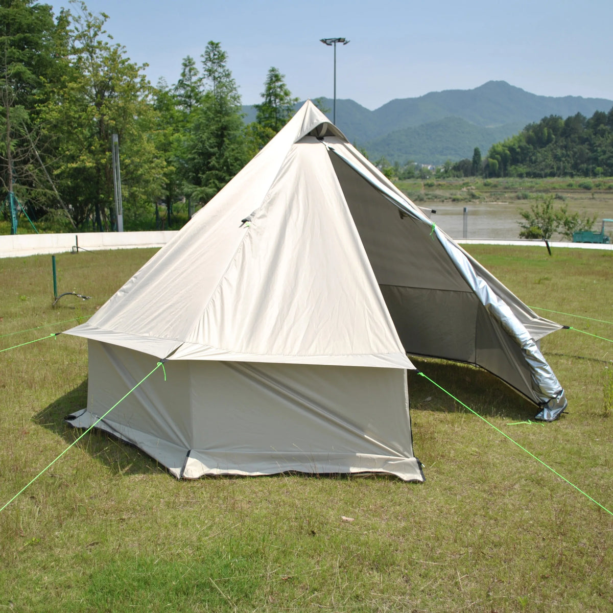 Person Large Pyramid Tent Four Seasons Camping Chimney