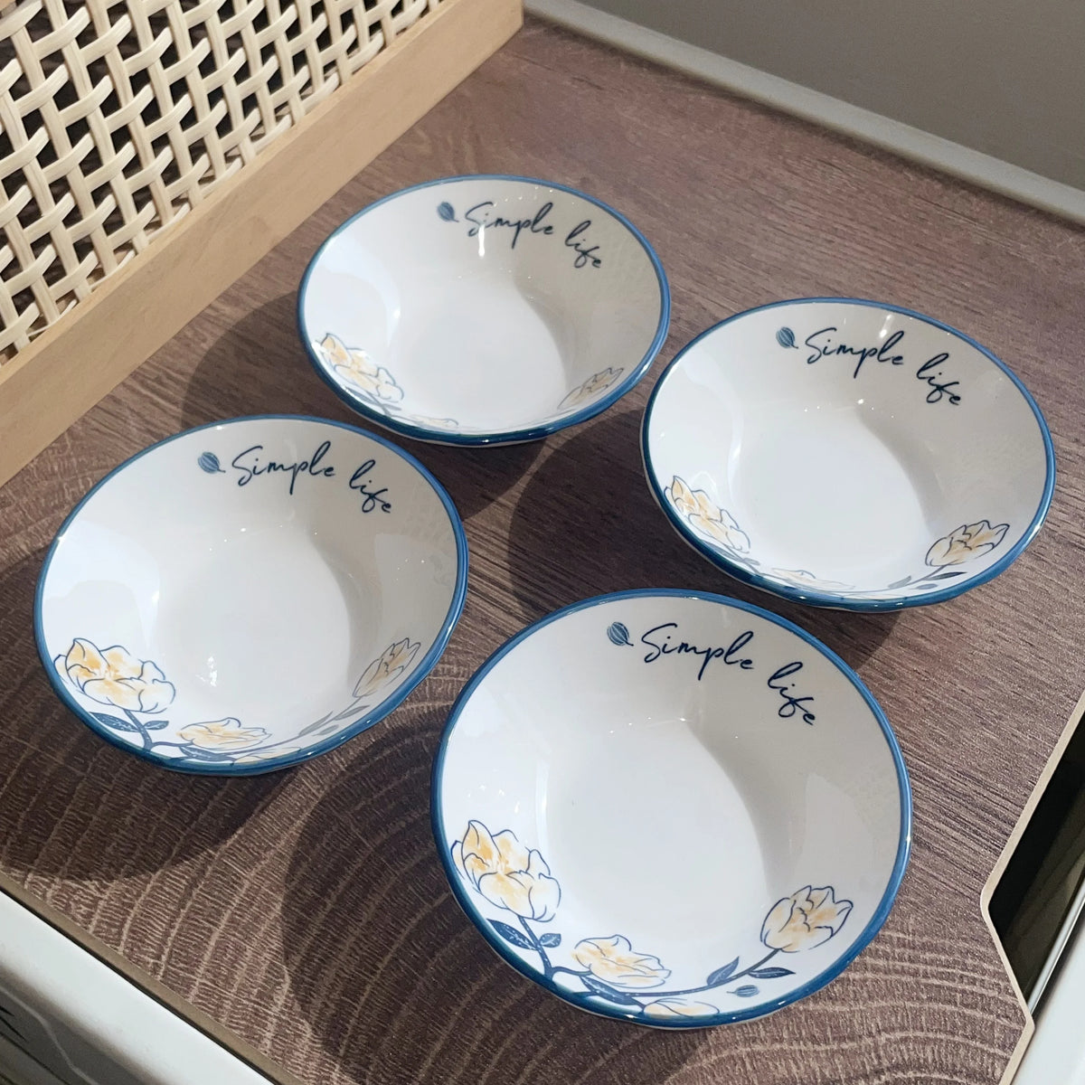 4-Piece 8-Inch Japanese Hand-Painted Ceramic Dipping Dishes Soy