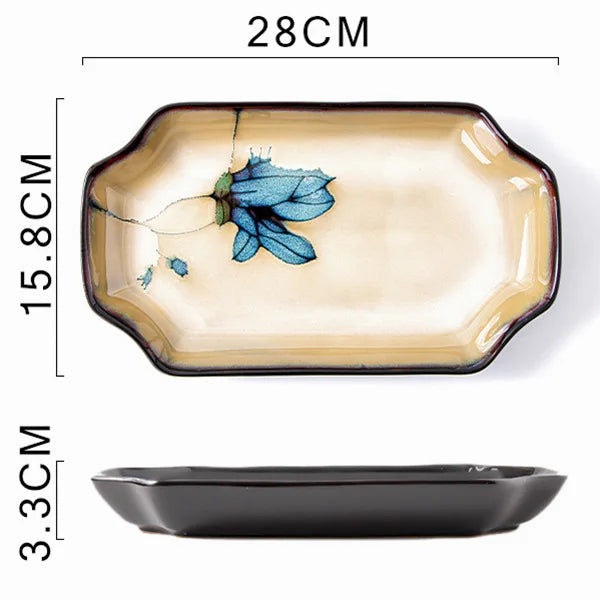 Ceramic Hand-Painted Flowers Creative Dish Plate Japanese