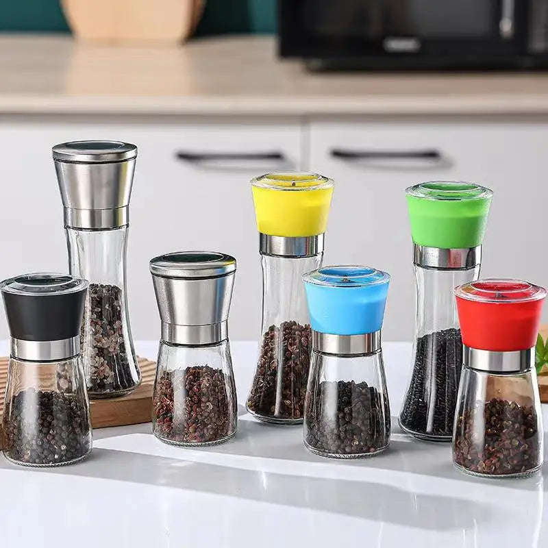 Salt Pepper Grinder Stainless Steel Glass Spice Bottle