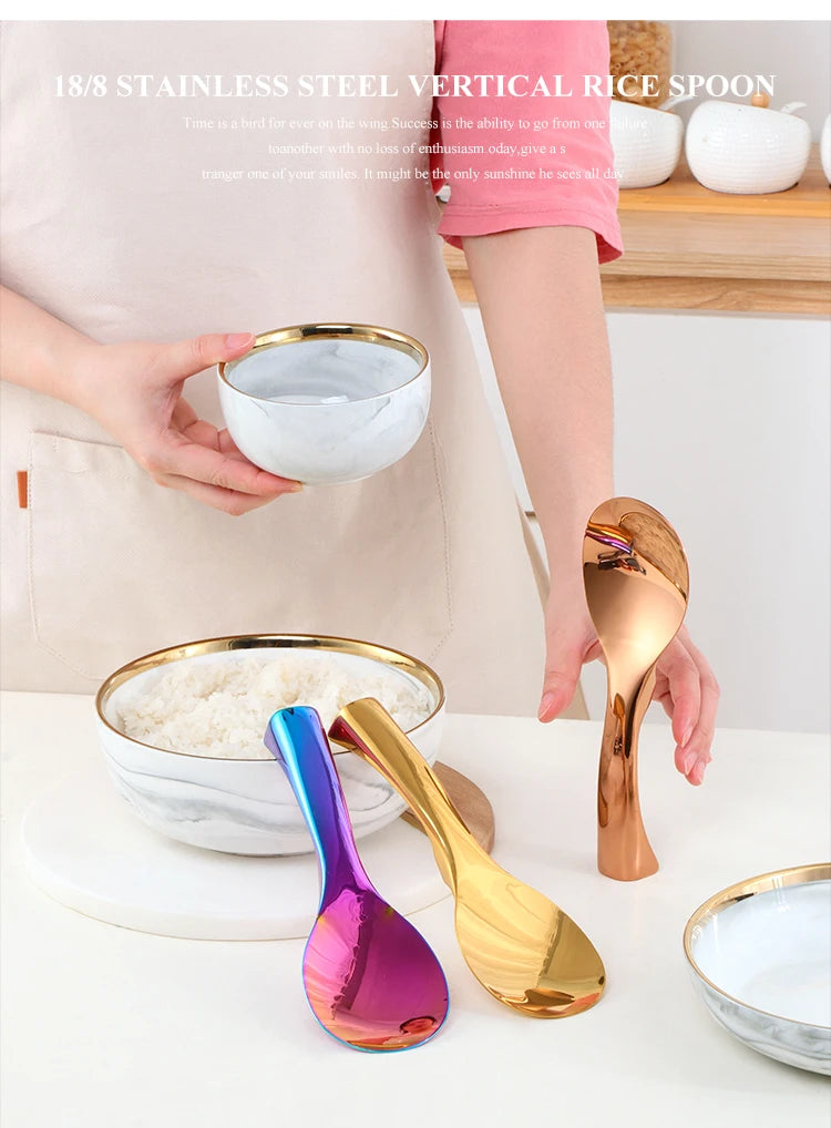 Stainless Steel Rice Spoon Golden Serving Spoons High