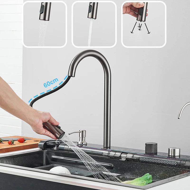 Shinesia Stainless Steel Waterfall Sink Digital Display Large