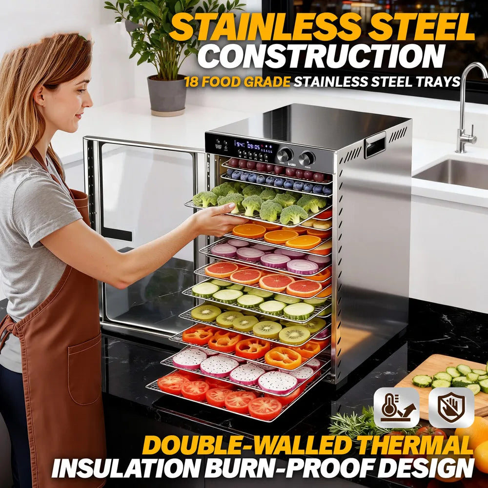 48h Timer Food Dehydrator Machine 18-Tray Large Capacity