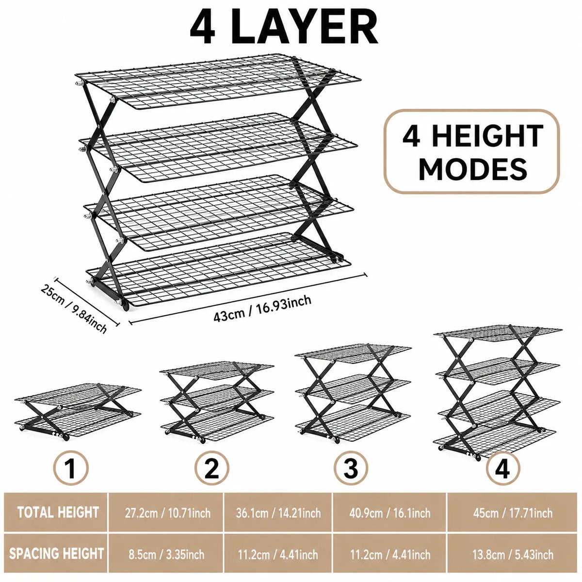 Foldable 2/3/4 Tier Cooling Rack Baking Space Saving