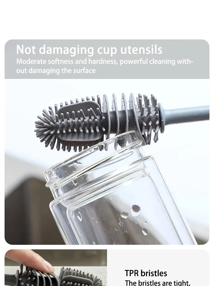 1/2pcs Long Handle Silicone Bottle Brush Cleaning Brush