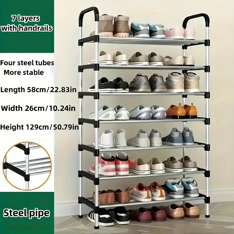 Shoe Rack Multi-Layer Dustproof Door Black Shoe Cabinet