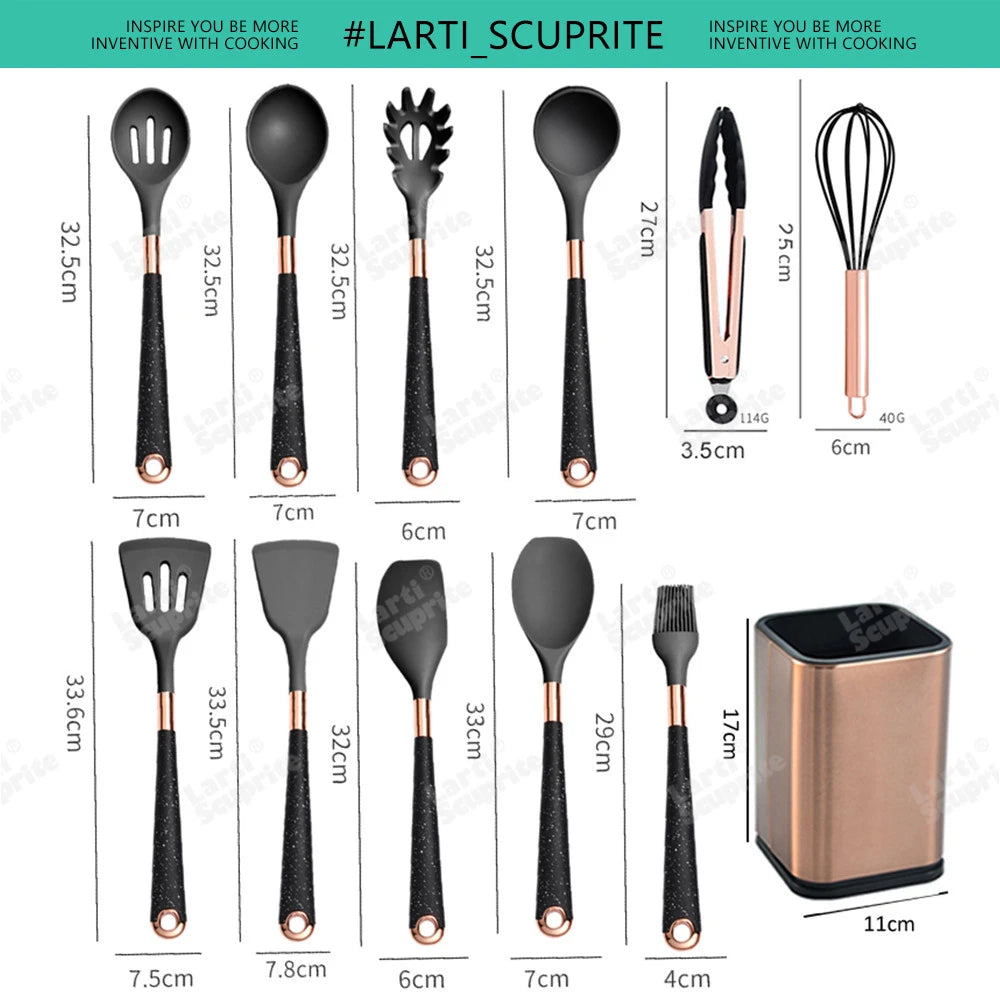 Gold Plated Handle Silicone Cooking Utensils Non-Stick Bpa