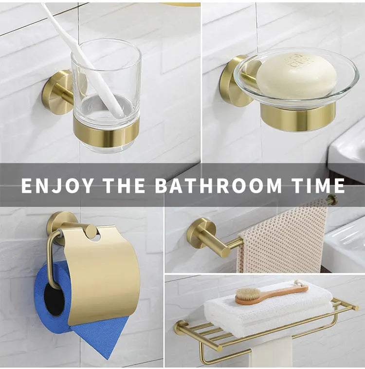 Brushed Gold Bathroom Towel Rack Toilet Brush Roll