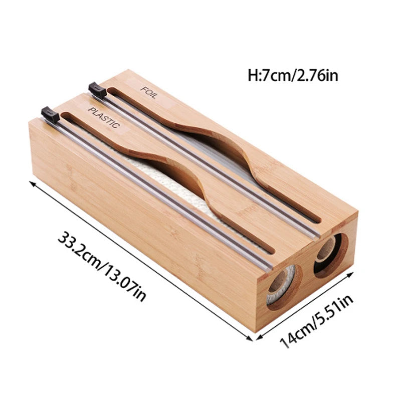 Bamboo Compartment Cling Film Tin Foil Cutter Box