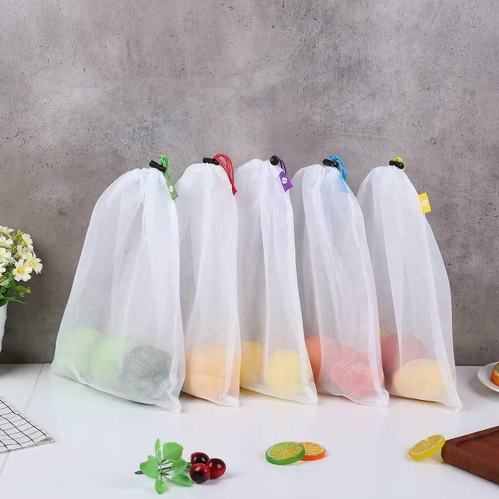 5pcs Fruit Vegetable Storage Mesh Bags Reusable Net