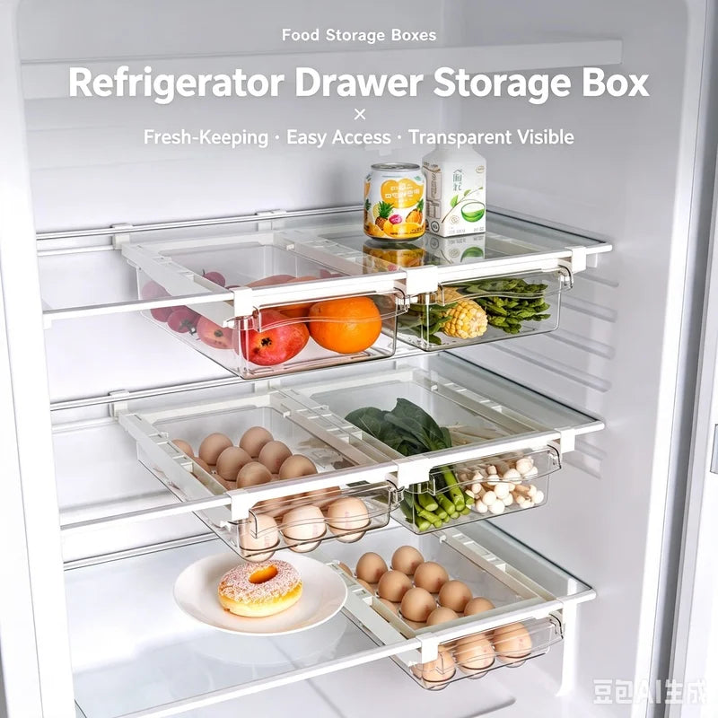 Sliding Drawer Style Refrigerator Food Storage Box Plastic