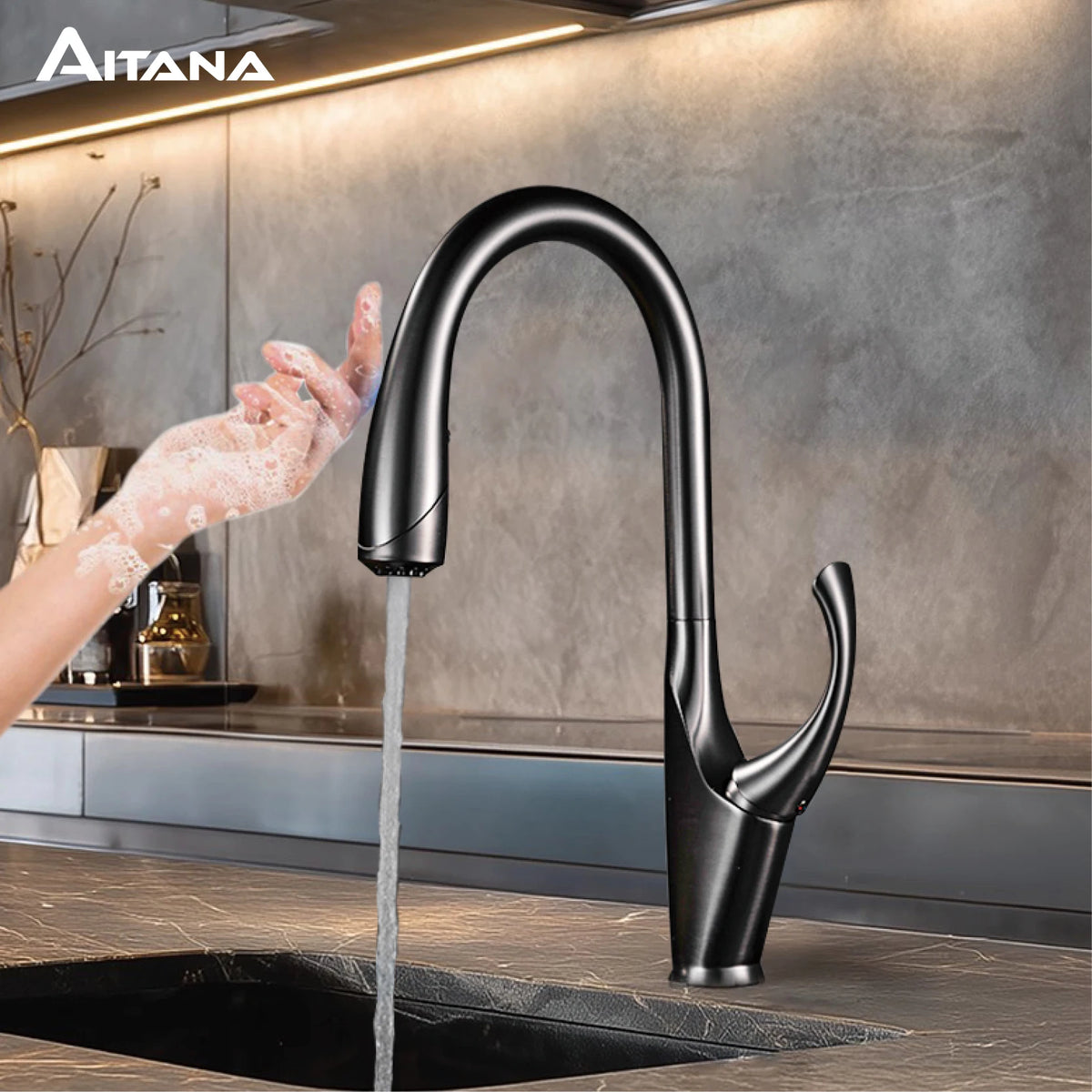 High End Touch Black Faucet Brass Pull Out
