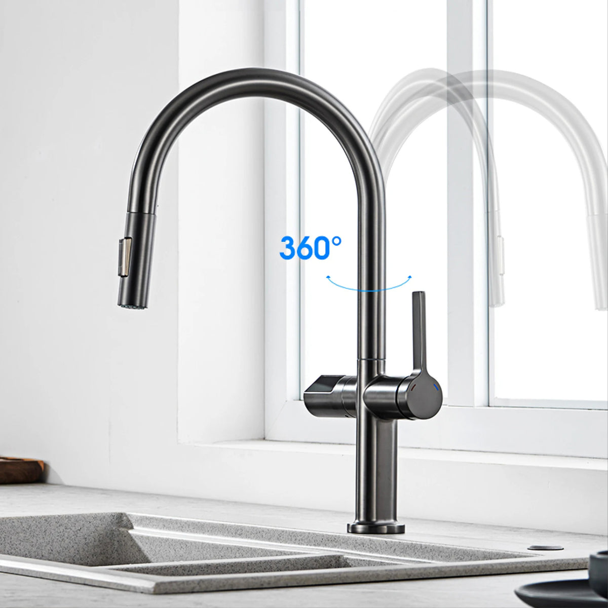 Luxury Brass Gun Gray Faucet Led Digital Sensing