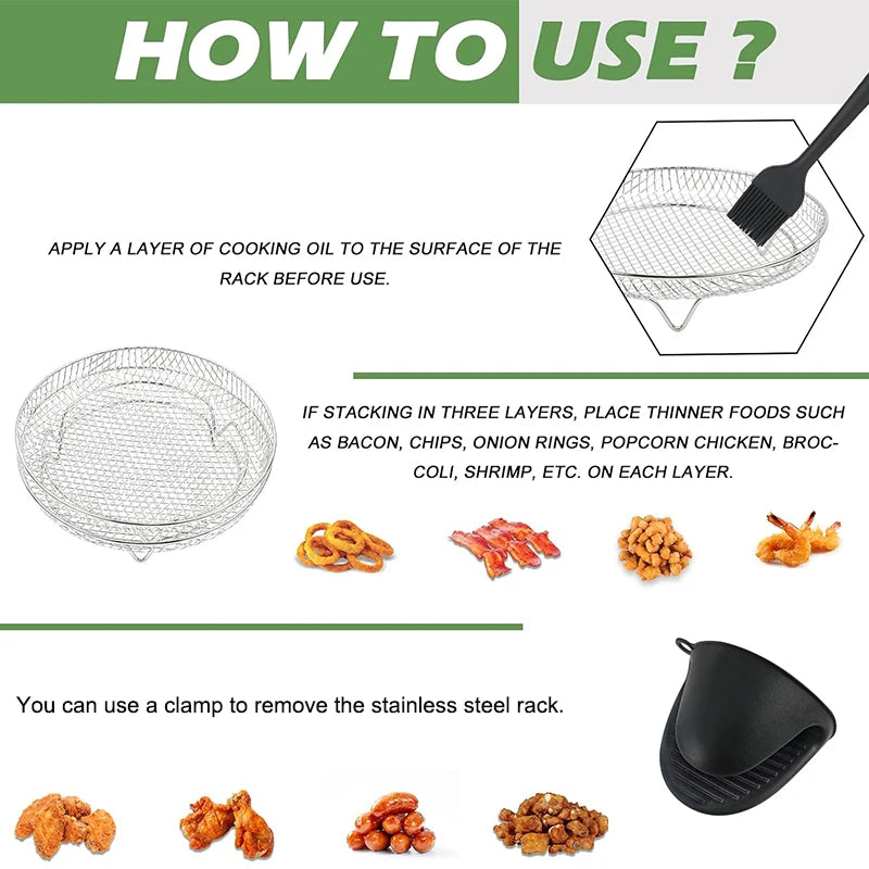 3-Layers Air Fryer Rack Stackable Grilling 304 Stainless