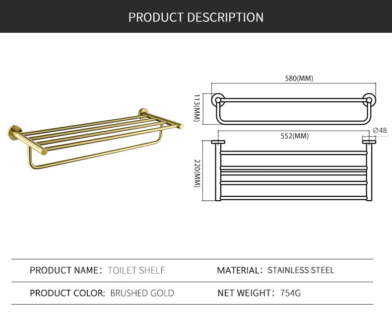 Bathroom Towel Rack Shelf Paper Holder Stainless Steel