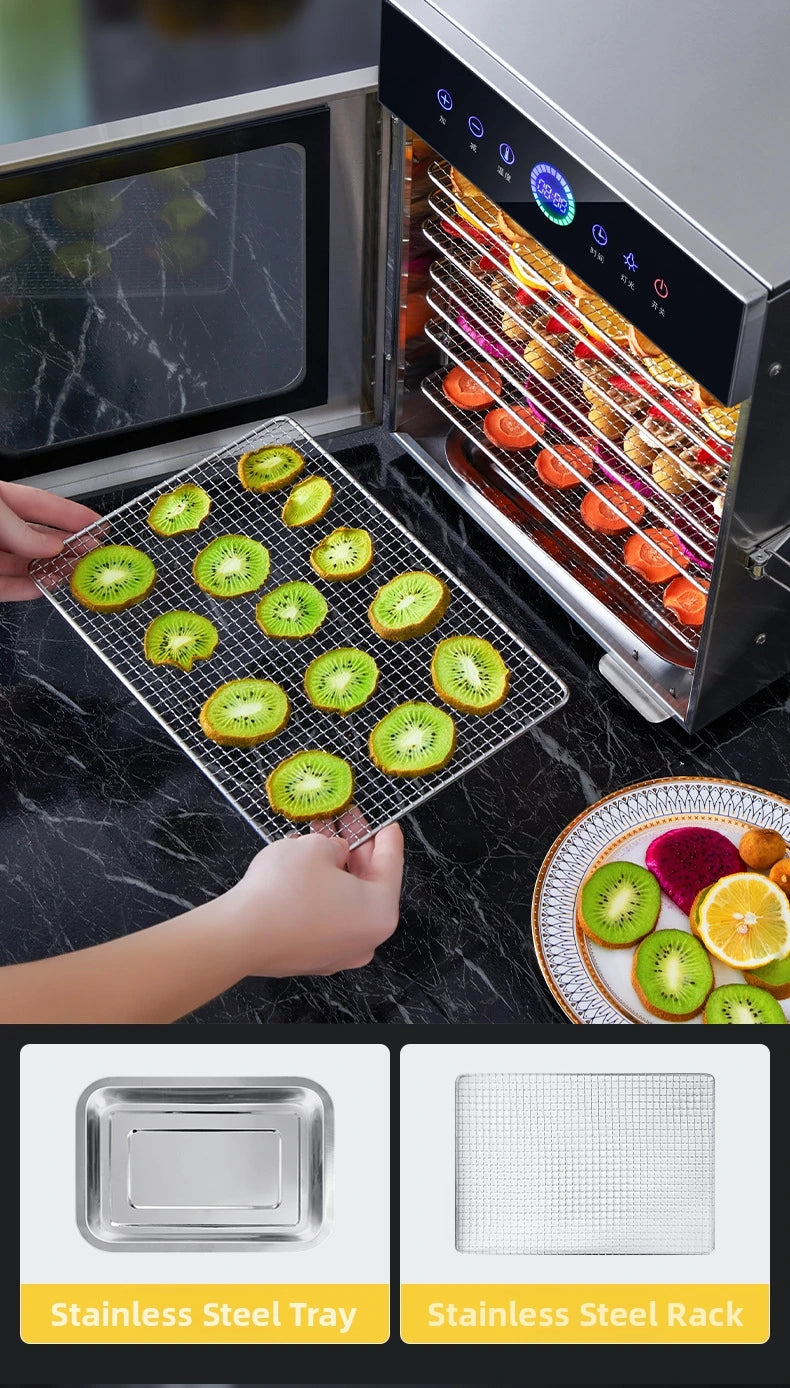 8-Tier Stainless Steel Food Dehydrator Commercial Power Digital
