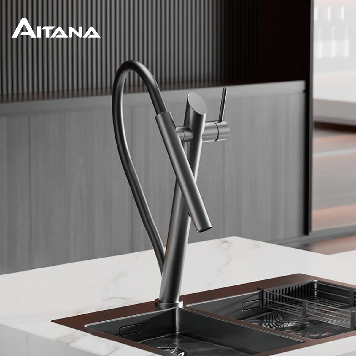 Aitana Luxury Brass Black Faucet Pull-Out Design Dual