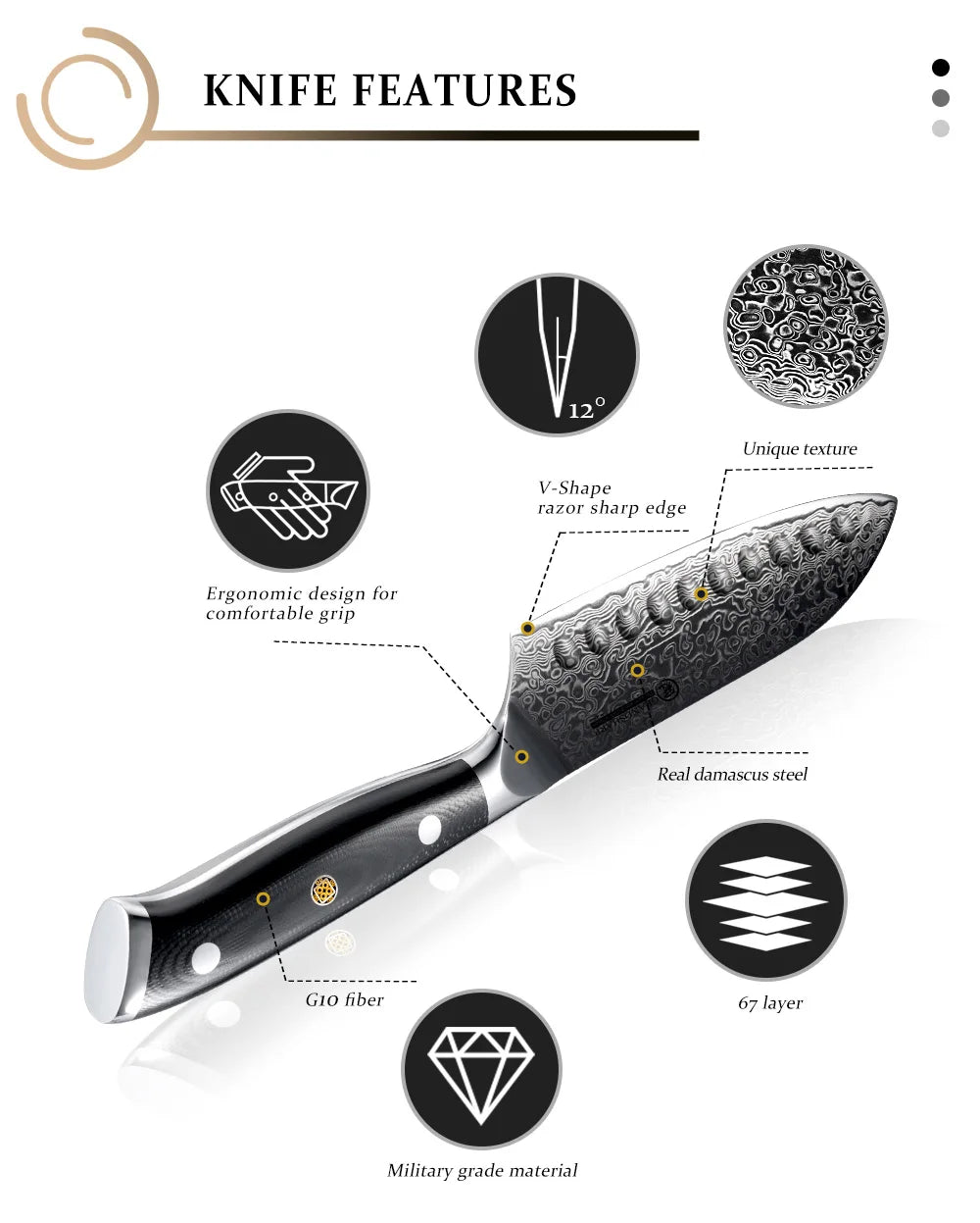 Santoku Knife Inch Aus-10 Japanese Damascus Steel Knife