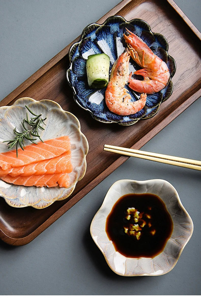 Japanese Ceramic Plate Retro Kiln Glaze Barbecue Mini