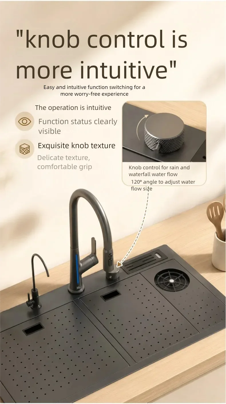 Stainless Steel Waterfall Sink Embossed Hidden Cup Washer