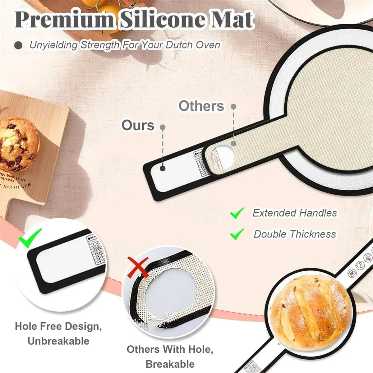 Silicone Baking Mat Long Handles Kneading Pad Dough