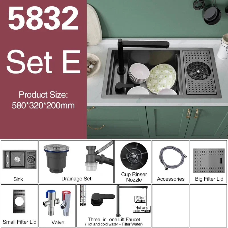 Asras Nano Black Small Size Sink Cup Washer