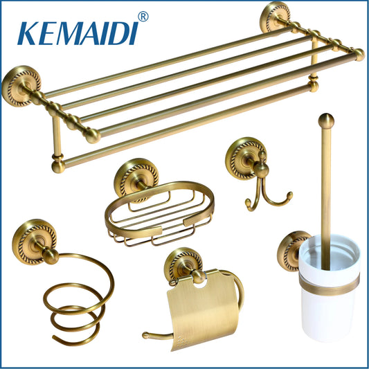 Kemaidi Antique Brass Bathroom Paper Holder Toilet Brush