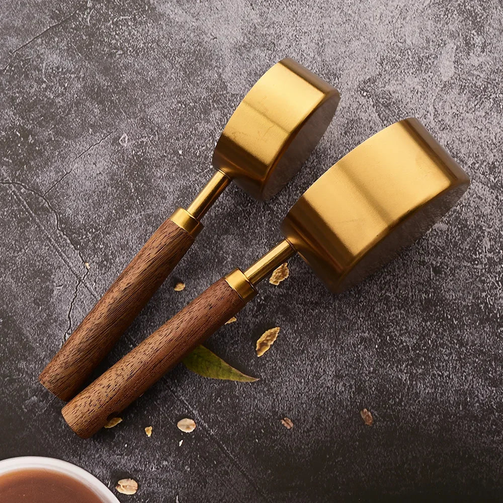 1/4/8pcs Gold Wooden Handle Stainless Steel Measuring Cups