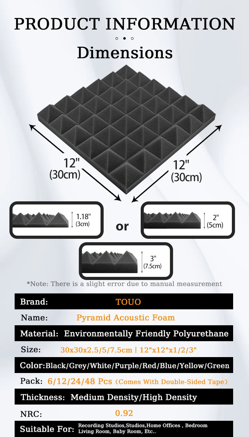 Touo Studio Acoustic Foam Panel 6/12/24/48 Soundproof Foam